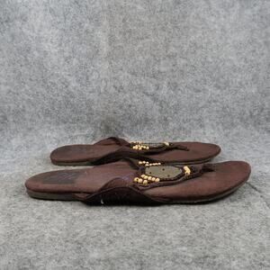 Blowfish Shoes Womens 8 Sandals Flip Flops Slip On Flat Brown Beaded Casual